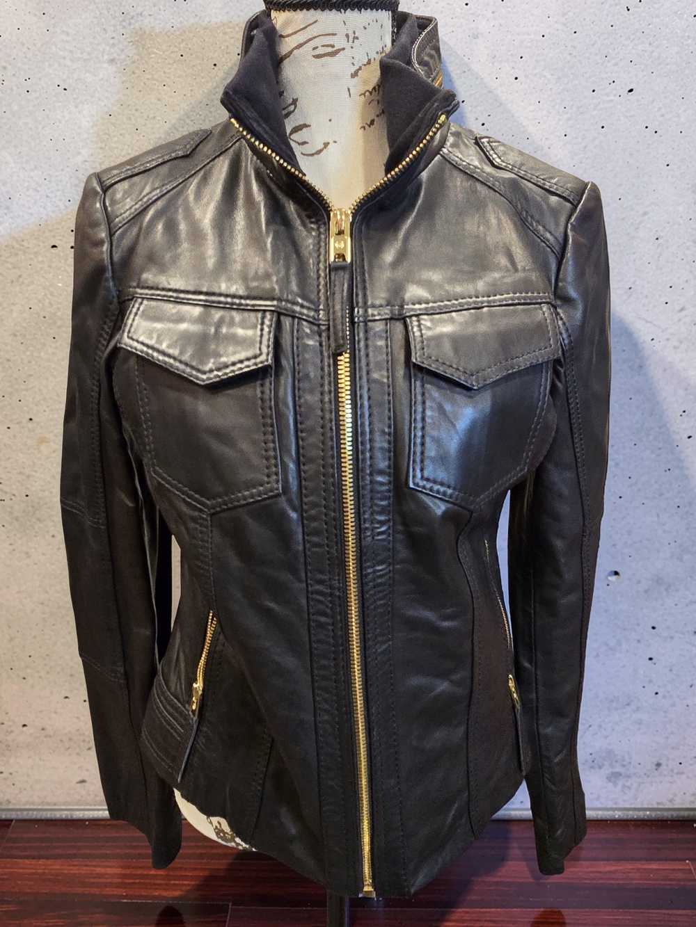 Michael Kors Black Leather Military Moto Jacket